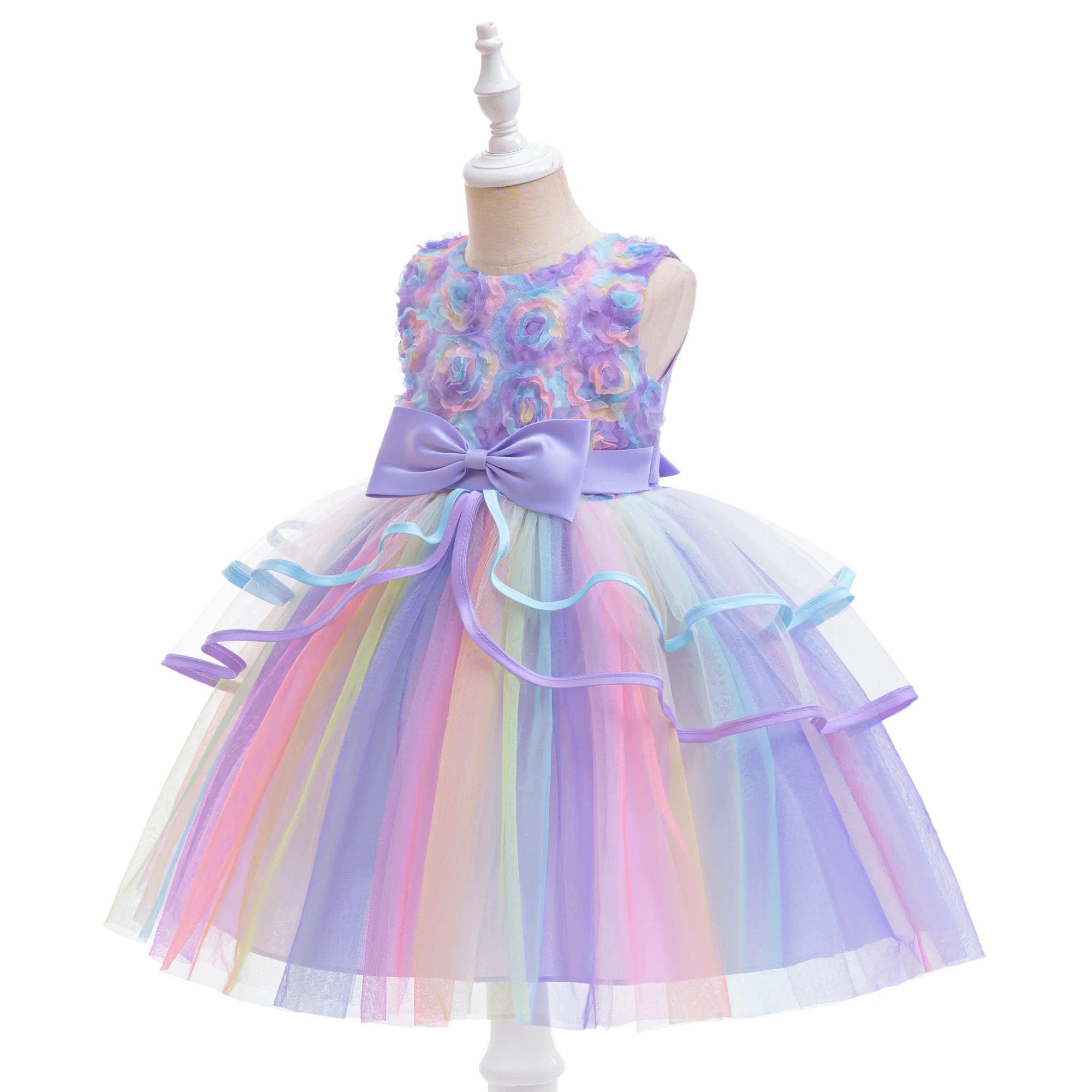 Purple Girl Unicorn Dress Cosplay Costume Rainbow Birthday Party Princess Dress Flower Wedding Christmas Prom Outfit Kids Clothe