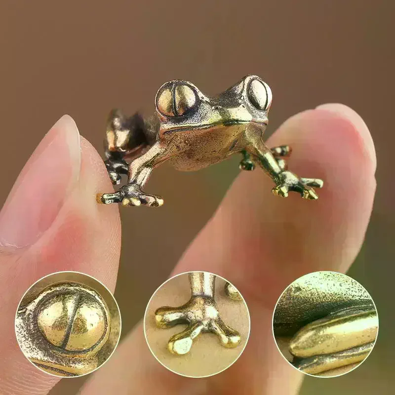 Brass Mini Frog Miniatures Figurines Vintage Animal Figurine Toad Desktop Ornaments Home Decoration Crafts Tea Pet Decor Retro