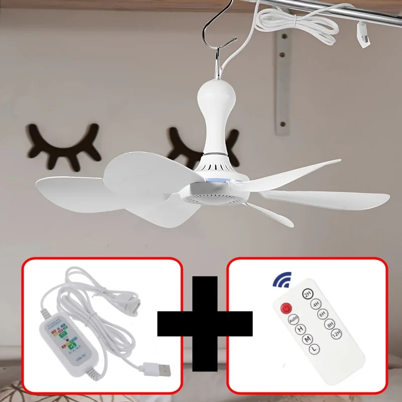 USB-Ventilator, leiser Deckenventilator mit 6 Flügeln, 4-Gang-Hängeventilator für Camping, Bett, Camping, Outdoor, hängende Camper-Zelte