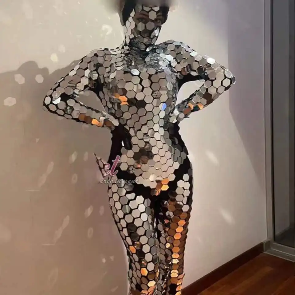 Sexy sparkly glass cloth Sexy Women Mirror Jumpsuit Customized Make Modern Singer Party Show Bodysuit