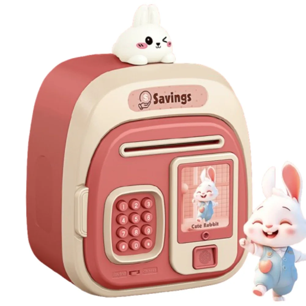 Bloqueio de senha automático roll-up poupança banco lembrete de voz impressão digital-protegido crianças caixas de dinheiro urso e coelho dos desenhos animados