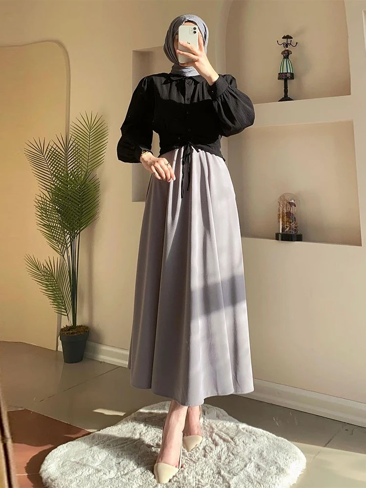 Elegant Dubai Set for Women, Long Sleeve, Lapel Collar, Blouse and Skirt, Turkish Party Dress, Saudi Caftan Draw String, Fashion