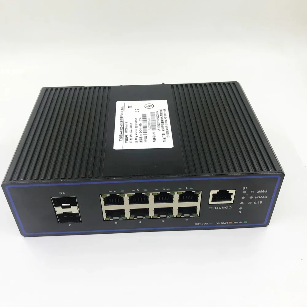 8 منافذ 1000 متر مفتاح POE صناعي 10/100/1000 متر 2SFP شبكة تبديل صناعية VLAN 192.168.0.1 مُدارة على الويب