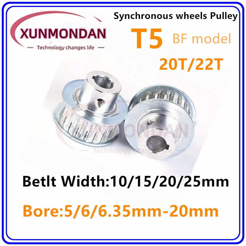 BF Type Alloy Wheels T5-20T/22T Bore Size 5mm To 20mm Timing Pulley Teeth Pitch 5mm For Width 10/15/20/25mm Rubber Belt