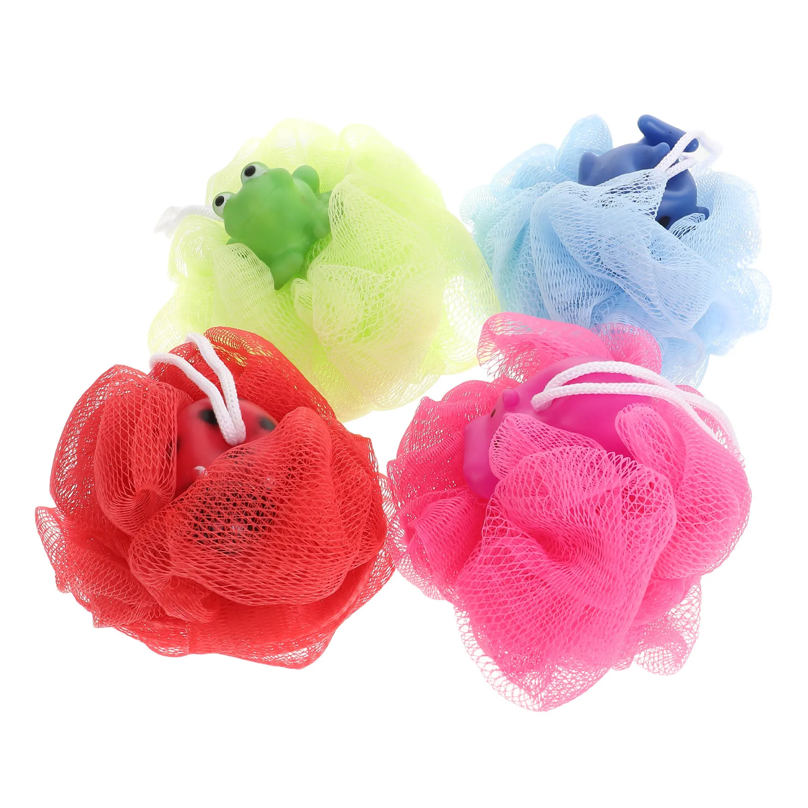 4Pcs Kids Cartoon Bath Loofah Sponges Ultra-Soft Exfoliating Shower Pouf for Children Gentle Body Scrub Sponge Bath Time Fun