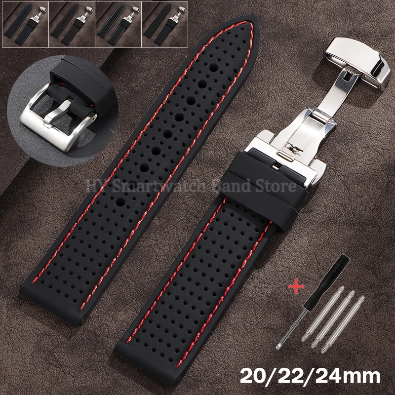 Bracelet de montre en Silicone, 20mm 22mm 24mm, pour Seiko pour Omega pour Rolex, respirant, étanche, en caoutchouc, accessoires