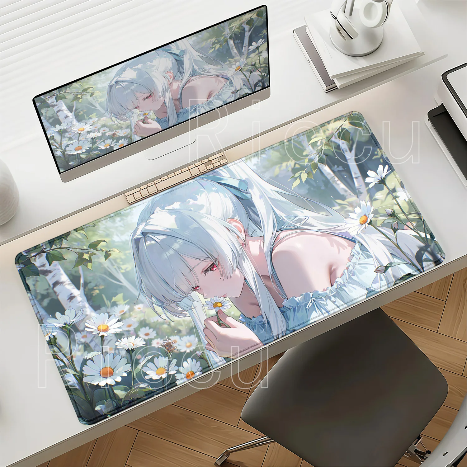 Hiyuki Wuthering Waves Gaming Mousepad Office Accessories Keyboard XXL Mouse Pad Anime Girl Rubber HD Printing Overlock Desk Mat