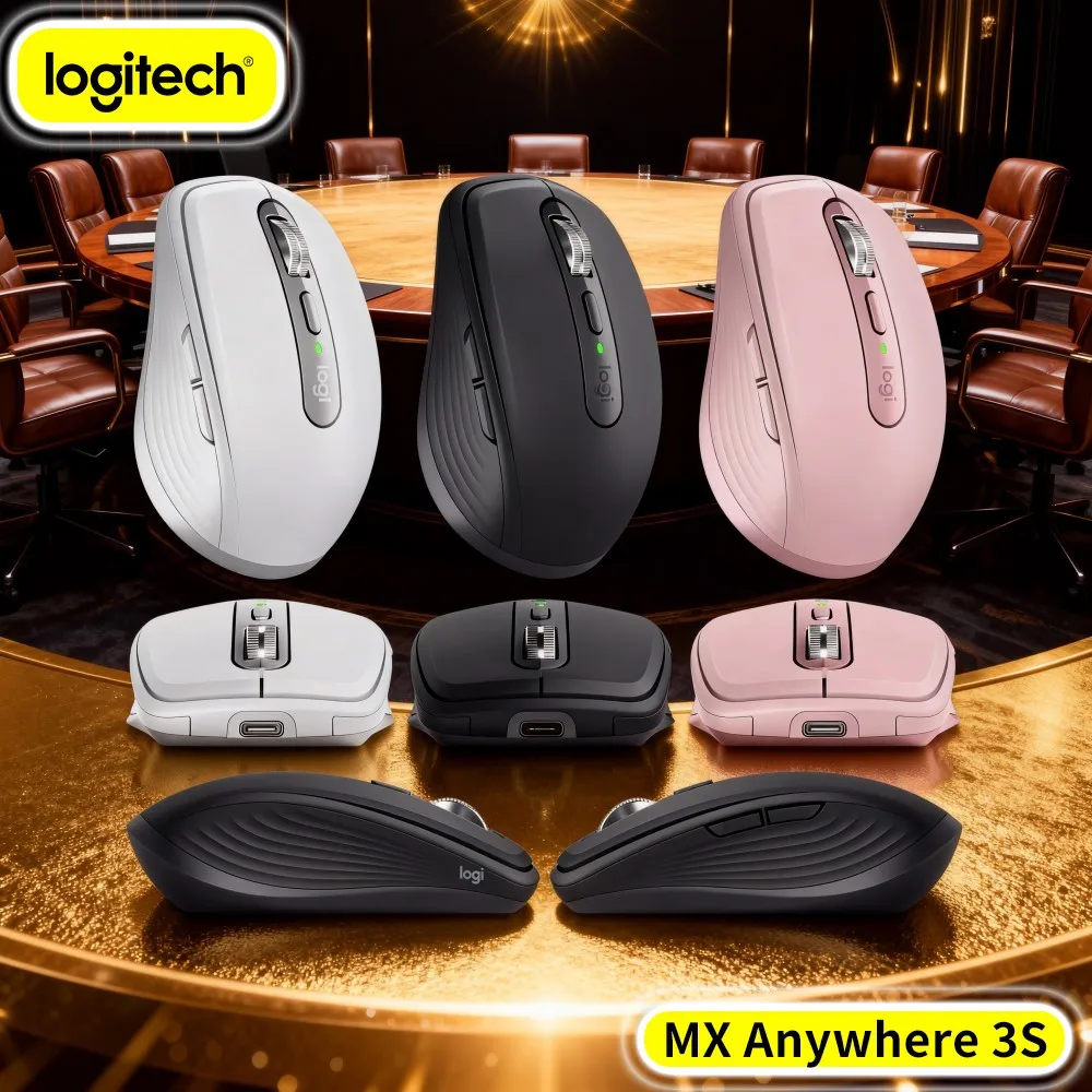 Portable Logitech MX Anywhere 3S - 8K DPI Darkfield, Hyper-Scroll, Silent Click, USB-C Charge, Compact For Outdoor Kiosk