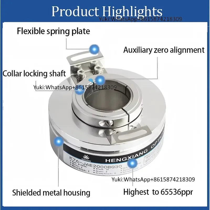 Incremental Hollow Shaft K76-J3FH1000BQ30H 48000ppr Resolution Totem-pole Output 30mm Shaft Compatible E80H30-1000-3-T-24 CNC