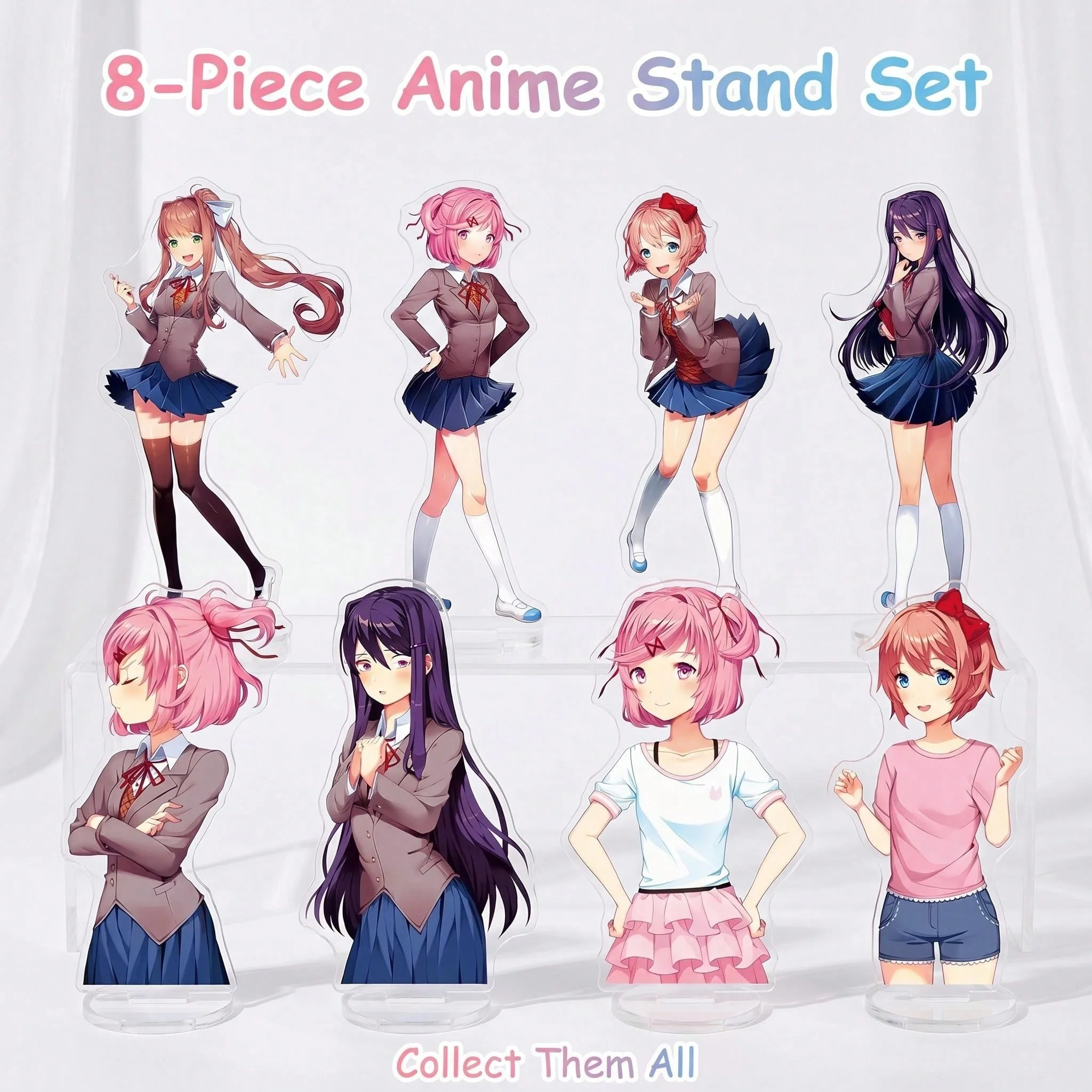 Heartbeat Literature Club Acrylic Stand Figure 12cm, Cute Anime Girl Figurine, Visual Novel Game Merchandise, Kawaii Desktop Decoration, School Uniform Character Stand Figure, Room Home Bedroom Bookshelf Display Ornament, Back-To-School Season Collectible, Gift for Anime Fans