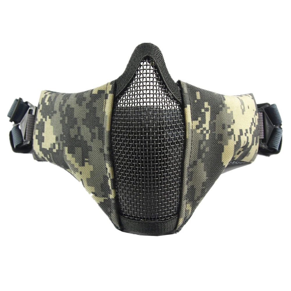 Half Face Metal Steel Airsoft Masker Jacht Tactisch Net Mesh Masker CS Beschermende Halloween Party Half Face Paintball Maskers - afbeelding 1