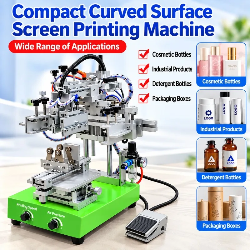 Semi Automatic Curved Screen Printing Machine Pneumatic Silk Screen Printer for Bottles Cups Cylindrical Products Logo Printing