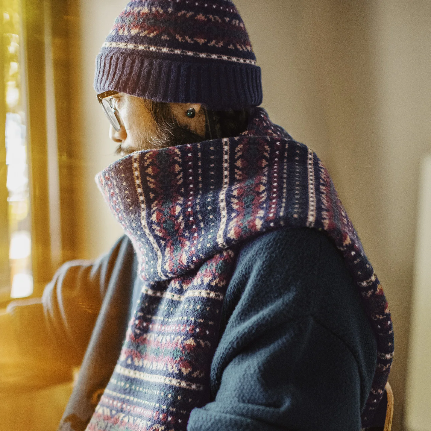 マデン-ヴィンテージ-フェアアイル柄-スカーフ＆ビーニーセット-防風帽子-ニット柄スカーフ-暖かいニット-ユニセックス-冬用アクセサリー-完璧な贈り物