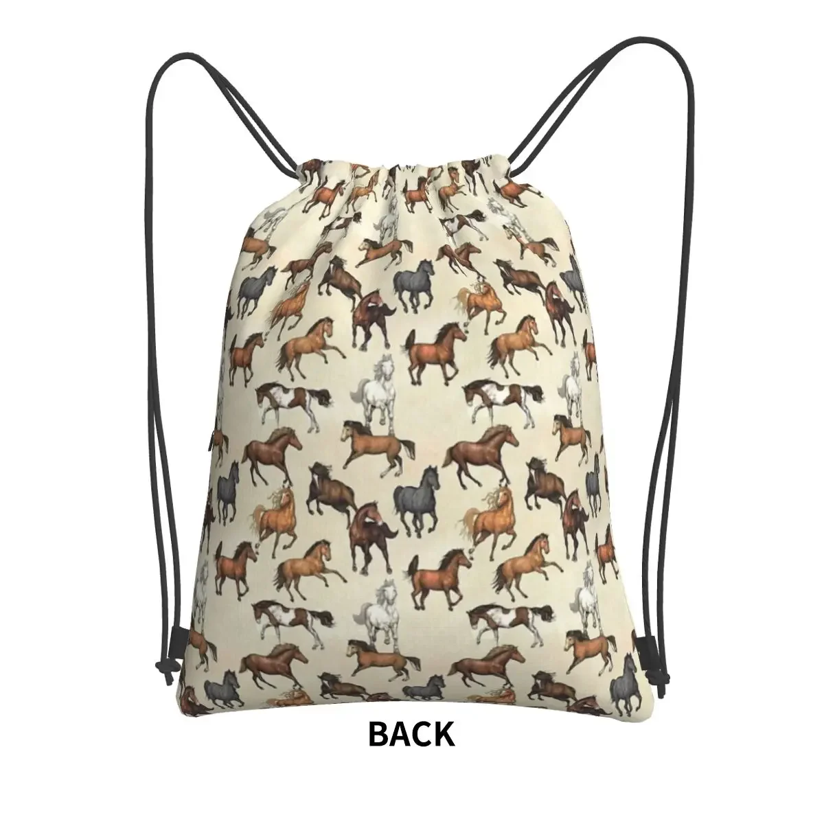 Sunset Horse Pattern Portable Backpacks Drawstring Bag Casual Drawstring Bundle Pocket Storage Bags For School Students