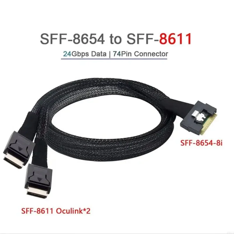 

Braided Shielded Data Cable For Server Connection SFF 8654 8i To 2x SFF 8611 4i Port 55.5N Insertion Force Compliance