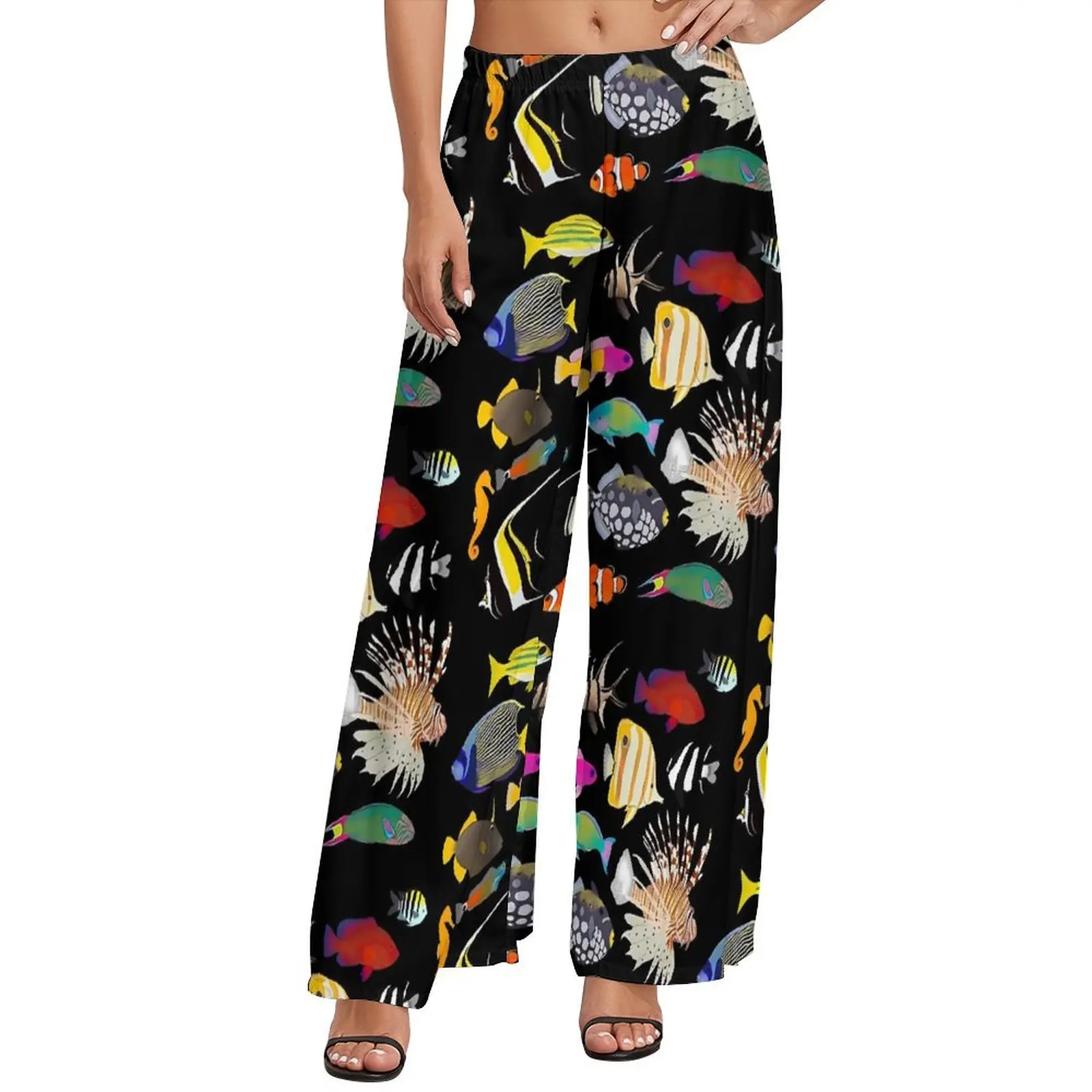 

Color Sea Fish Pants Ladies Coral Reef Fishes Beach Trousers High Waist Office Wide Leg Pants Birthday Gift