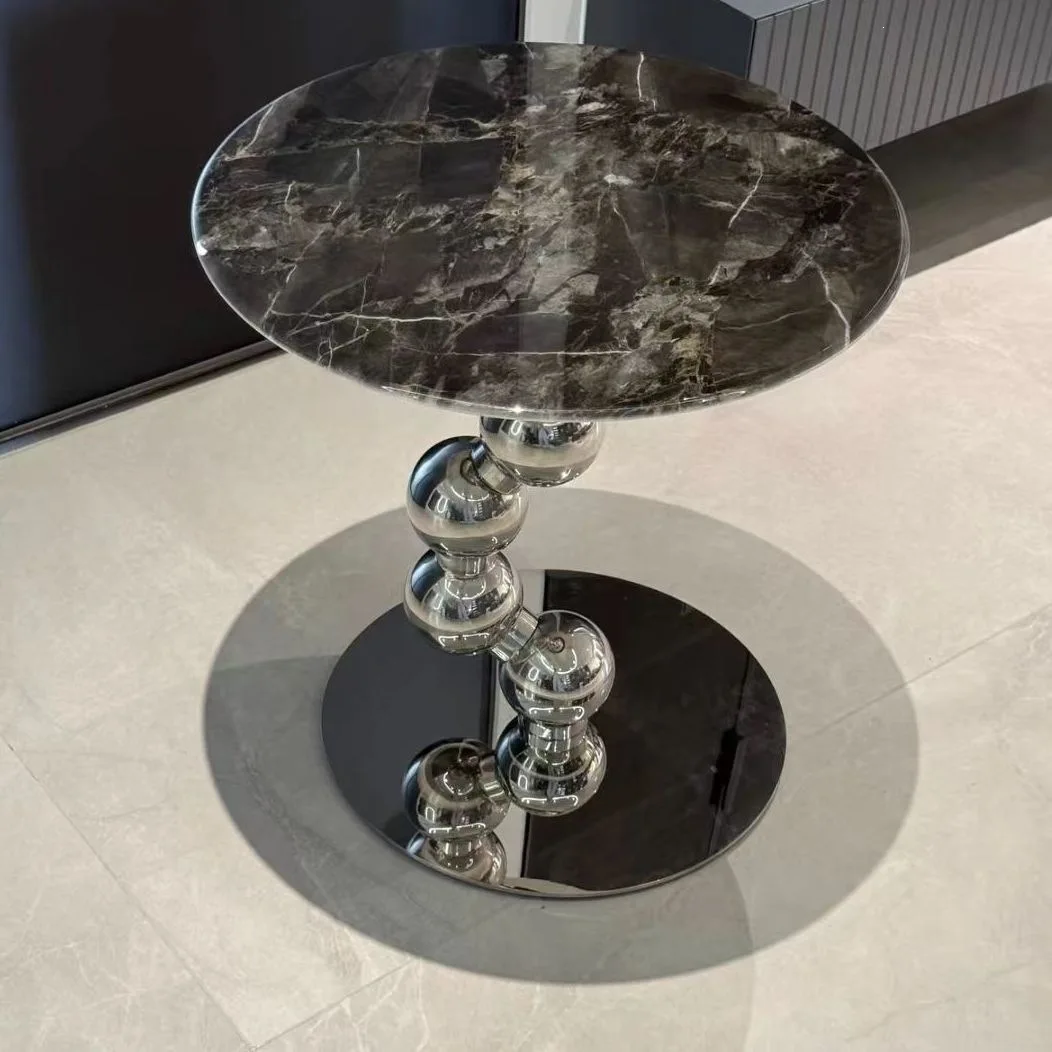 Italian light luxury marble edge table designer living room sofa movable round coffee table