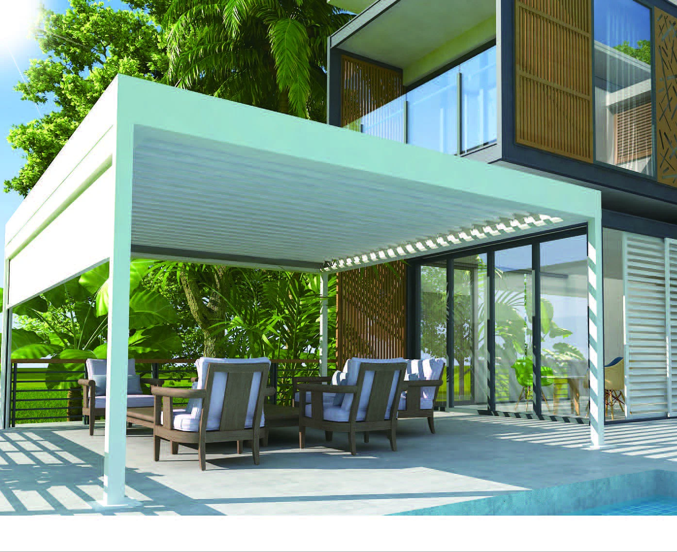 

MINGYU Outdoor Aluminium Canopy Wall Waterproof Louver Garden Pergola Tent Metal Patio Roof Motorized Gazebo Pavilion