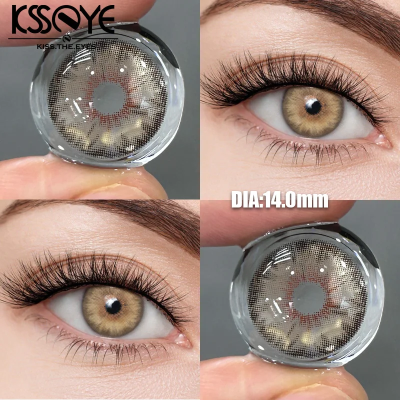 KSSEYE 2Pcs Best Selling Contacts Colored Lenses Myopia Degree -0.00 to -8.00 Blue Green Grey Series Soft Lens EyeBeauty Pupil