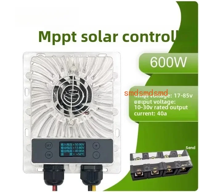 600W MPPT Solar Charge Controller 40A 10-30V Adjustable OLED Display Smart Fan Photovoltaic