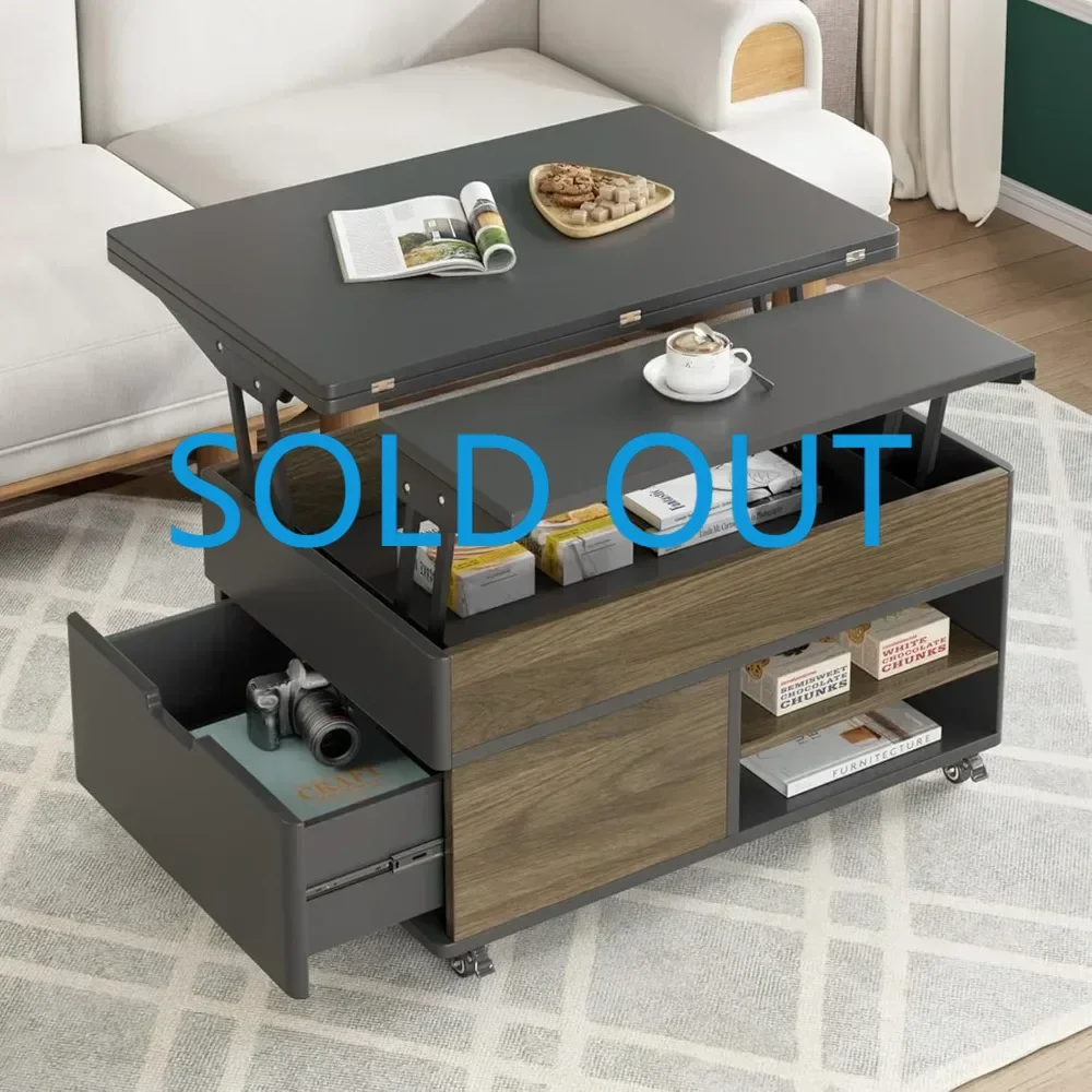 

Lift Top Coffee Table with Hidden Storage Compartment,3-in-1 Center Tables with Wheels, Multi-Functional Folding Dining Table