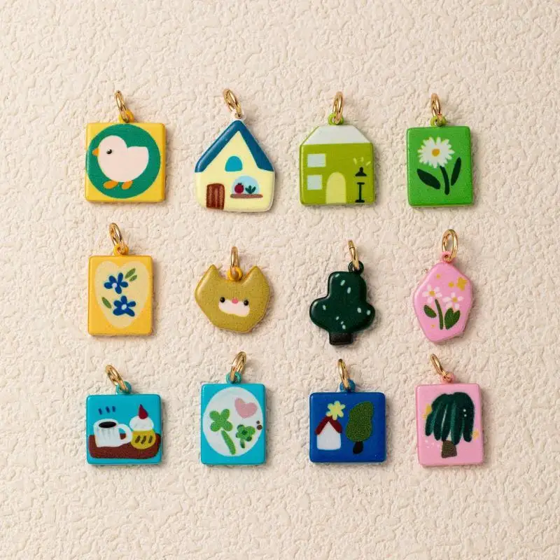 Fashion New Dopamine Series Flowers, Chicks, Kittens, Houses DIY Pendant Charms Jewelry Making