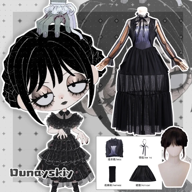 

Длинное платье для косплея на Хэллоуин для девочек, черное бальное платье в маске с кружевными рукавами, костюм, праздничное платье на Хэллоуин, наряд персонажа {BankaiMode}