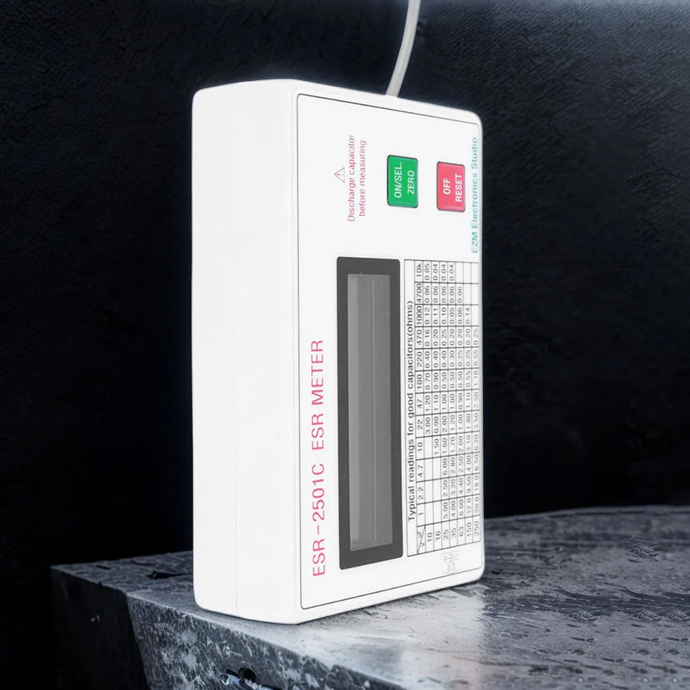 ESR DCR Electrical Testing Meter Tester Capacitor Circuit Testers Detectors With Test Leads Clip Battery Smart Shutdown Function