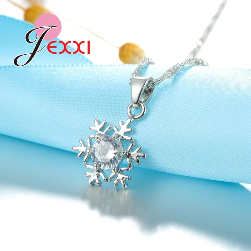 Sneeuwvlok Prachtige Design Met Witte Zirconia 925 Sterling Zilveren Ketting Oorbellen Sieraden Set Voor Vrouwen/Meisjes