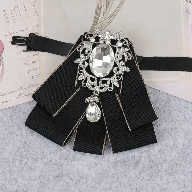 Hand-made Mann Neue Retro Strass Band Fliege Diamant Brosche frauen Hemd Kragen Solide Business Büro Muster krawatten – Detail 4