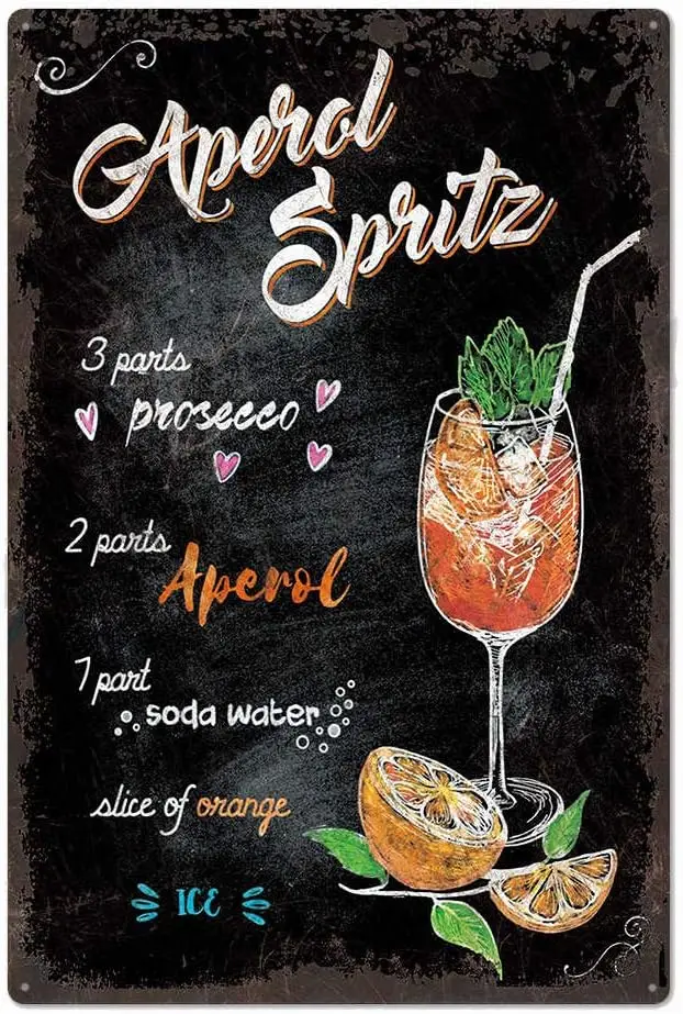 gunn Aperol Spritz Cocktail Recipe Metal Tin Sign Bar Decoration Aluminum Home Bar Coffee Shop Bathroom Garage Kitchen Office Ga