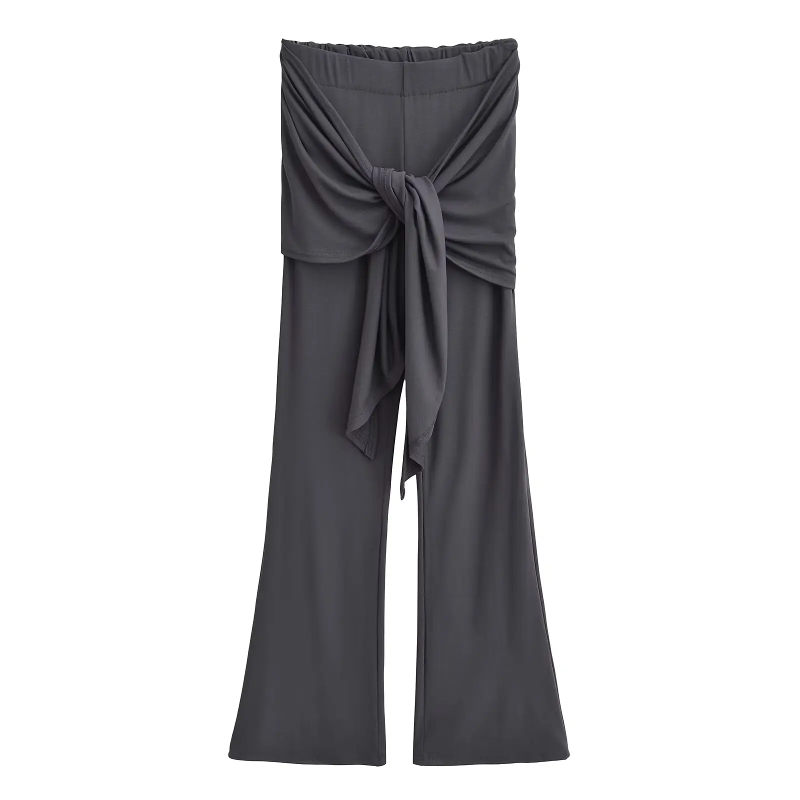 الشارع Sle وهمية قطعتين جرس بوت السراويل منخفضة الخصر التخسيس العصرية المرأة مطاطا عادية واسعة الساق السراويل الطويلة #3