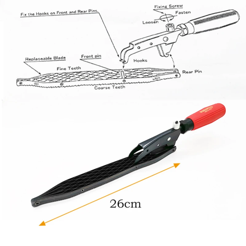 Japanese Shinto Double-Sided(Coarse and Fine) Saw Rasp, Straight Handle with Replaceable Blade, Made in Japan