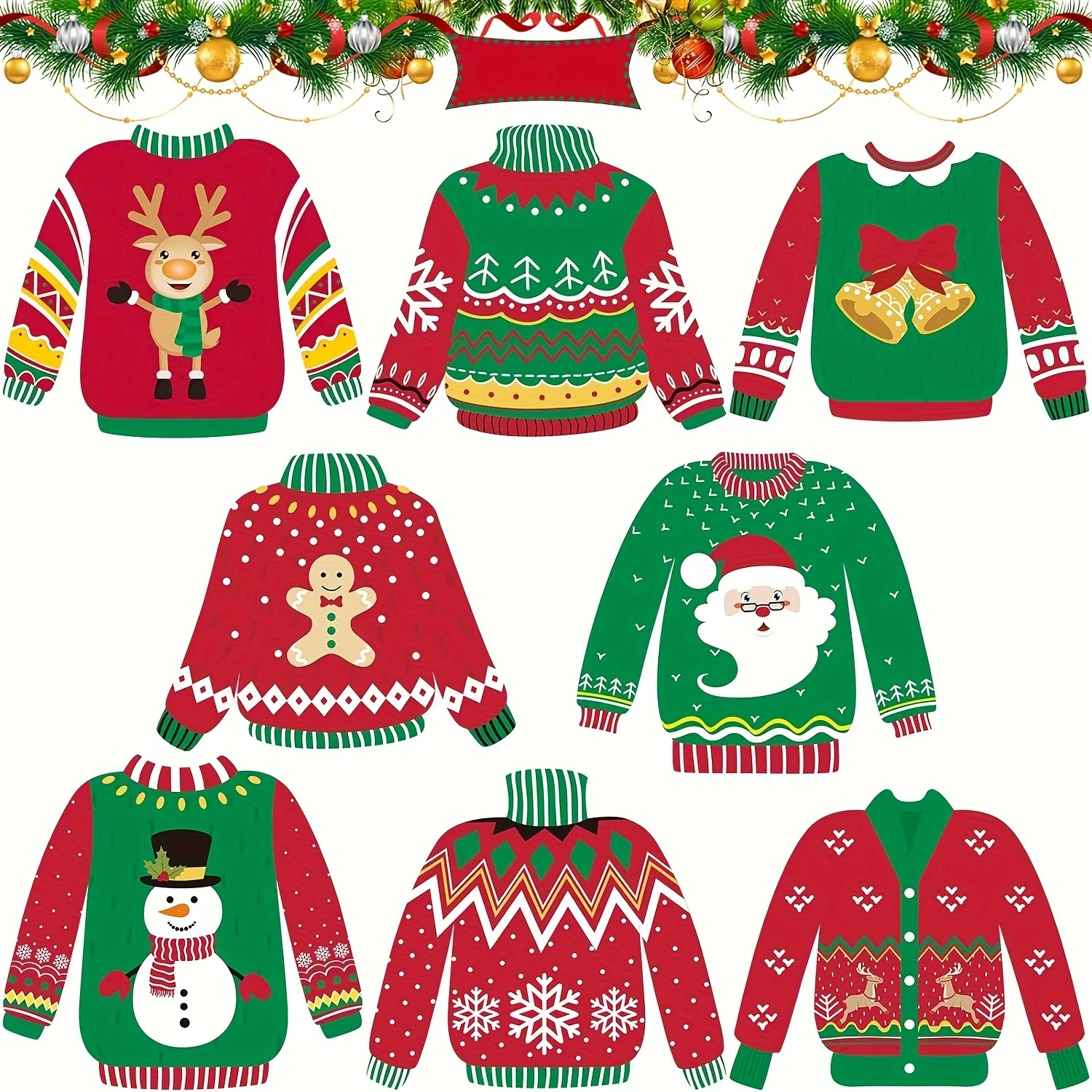 16 Pieces Ugly Sweater Cutouts Christmas Decoration Ugly Sweater Cardboard Cutouts with Glue Point Dots for Classroom School