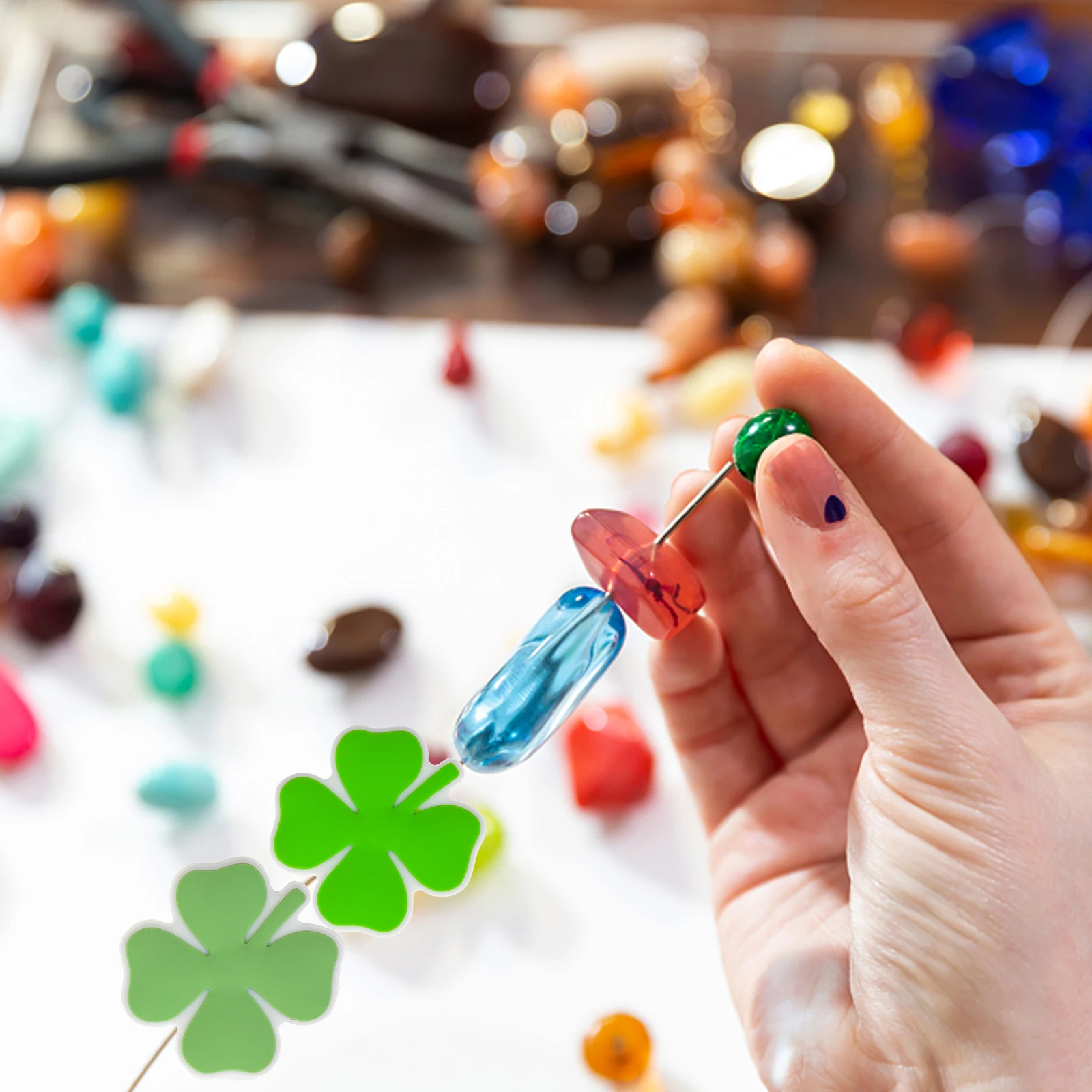 15 Pcs Four Leaf Ornaments Beads Necklace Cartoon Keychain Spacer for Jewelry Making Silica Gel