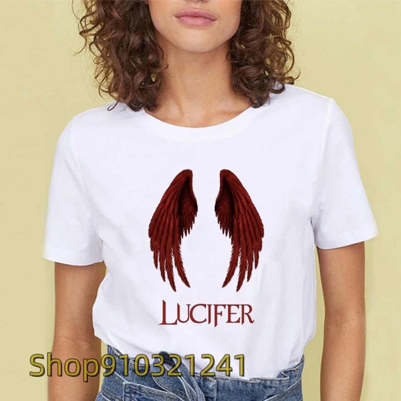 Funny Tops Tee Lucifer T Shirt Women Kawaii Cartoon Harajuku Tshirt TV Show Graphic Tees Unisex Fashion T-shirt Female