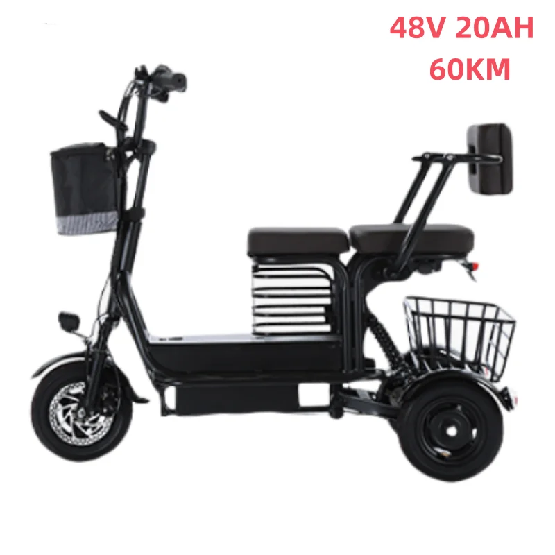 Krachtige ouder-kind volwassen elektrische driewieler 3 wiel voor ouderen 2 zitplaatsen 800W batterij verwijderbare lange afstand elektrische scooter 90KM
