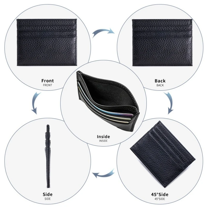 Lightweight Full Grain Cowhide Multi Slots Card Sleeve, Portable Thin Leather Credit Card Holder for Daily Commute Travel
