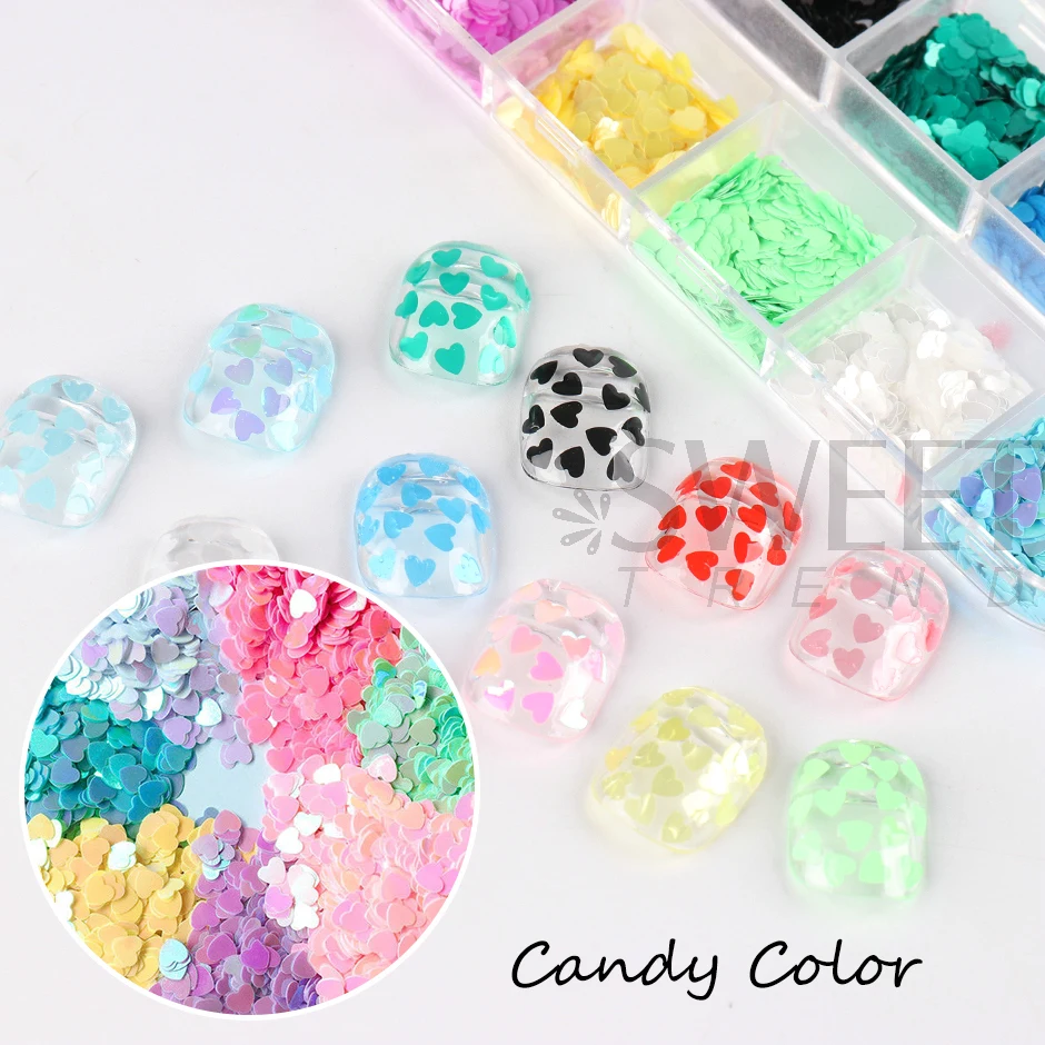 Spangles Candy Color Love Heart Sequins For Nails 3D Macaron Kawaii Hologracphic Glitter Flakes Manicure Accessories Decor