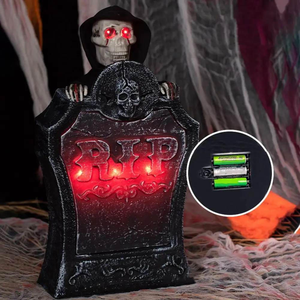 Haunted House Prop with Audio Effects Spooky Halloween Tombstone Decoration with Gravestone Voice Skull for Party for Halloween