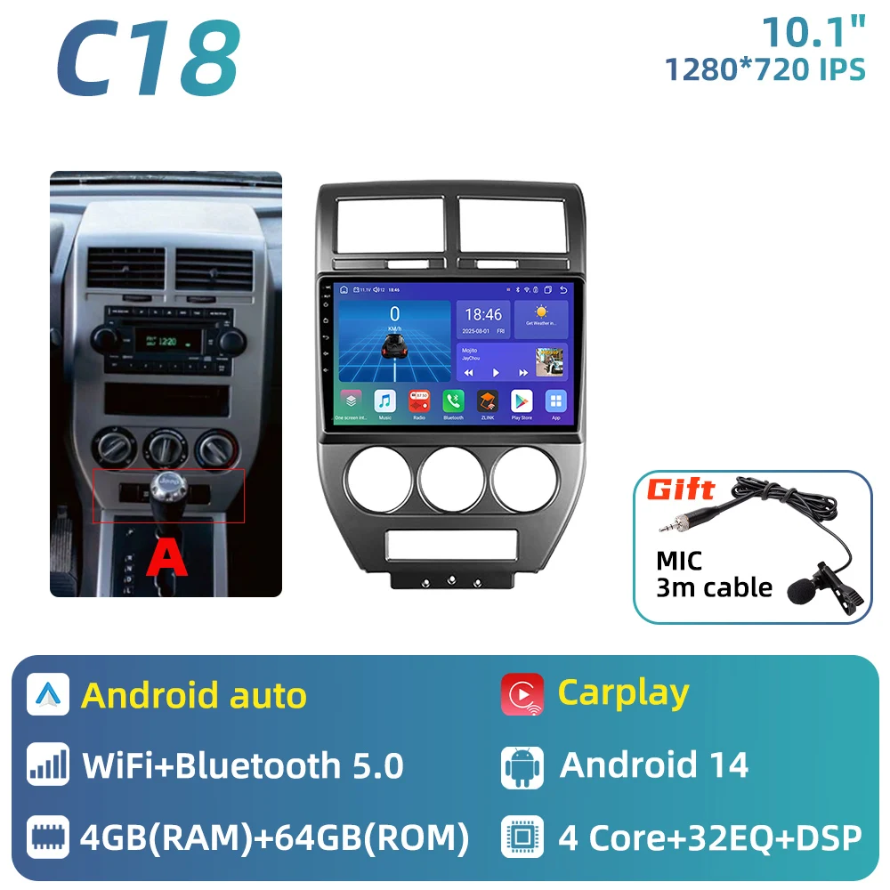 Auto Multimedia voor Dodge Caliber Jeep Compass 1 MK Patriot 2006 - 2010 Android autoradio Carplay GPS Navigatie 2 Din Stereo DSP