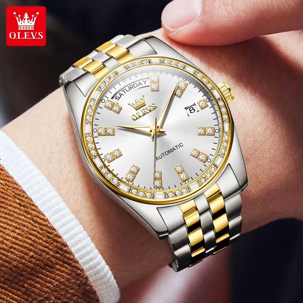 OLEVS 9802 Men's Watch Top Luxury Brand Certification Automatic Mechanical Watch High Quality Diamond Business Mature Men Watch