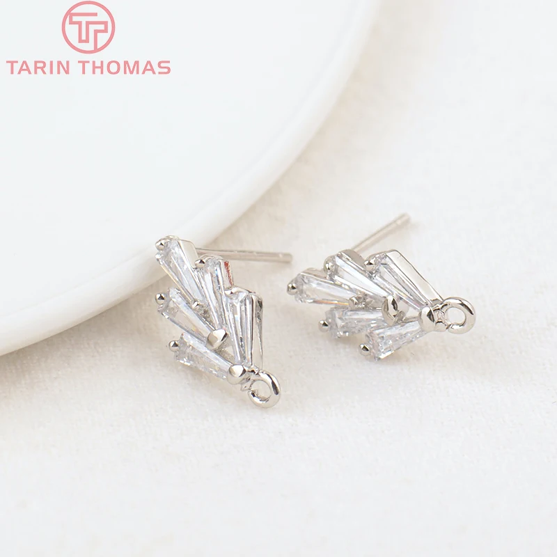 (2294)4PCS 14.5*7.5MM 24K Gold Color Brass Zircon Tree Leaf Leaves Stud Earrings High Quality Jewelry Findings Accessories