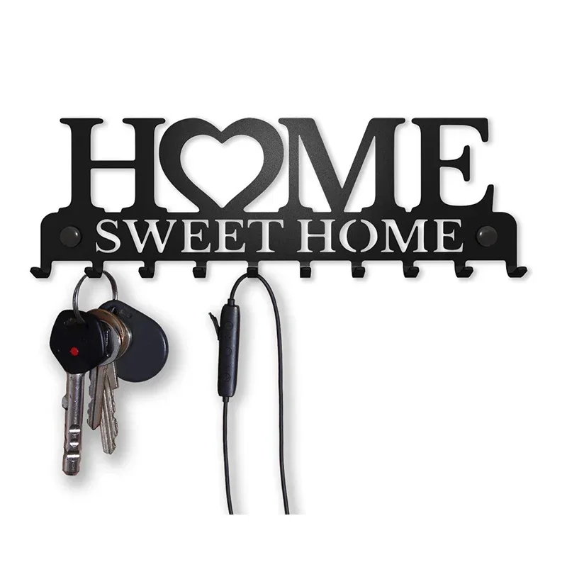 

Sweet Home-Black Metal Wall-mounted Clothes Rack, Key Holder, Kitchen Organizer, Bathroom Rangement Hooks, Storage Hangers