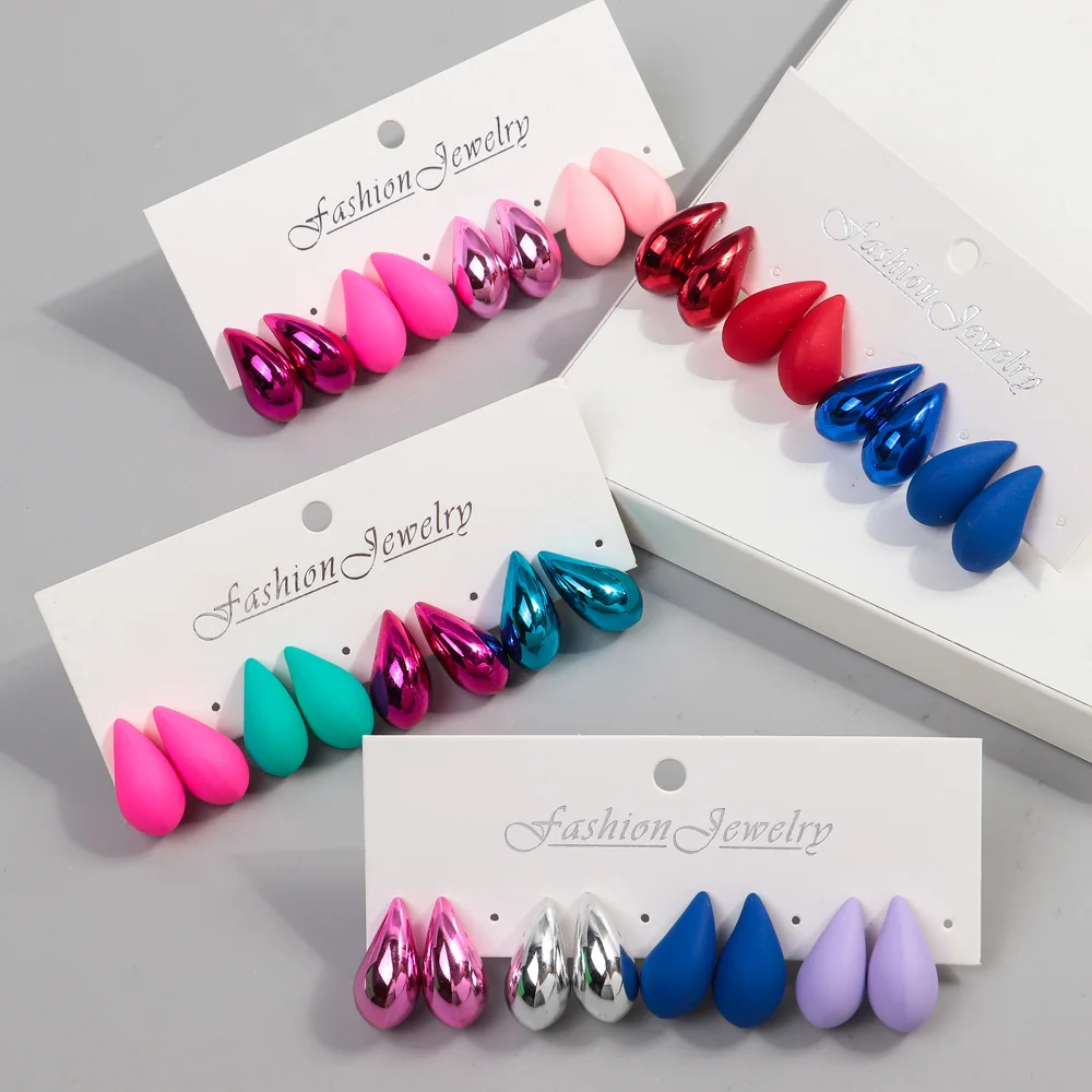 4Pair/Set Small Acrylic Waterdrop Earrings Dupes for Women Mixed Colors Chunky Tear Drop Y2K Earring Hoops Vintage Jewelry Sets
