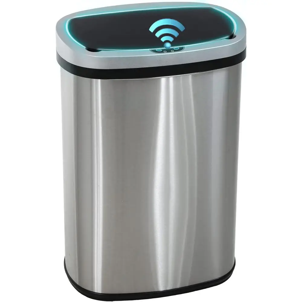 

Овальный мусорный бак из нержавеющей стали на 13 галлонов с сенсорным механизмом и крышкой для офиса, кухни, ванной комнаты, спальни и гостиной (батарейки не входят в комплект)