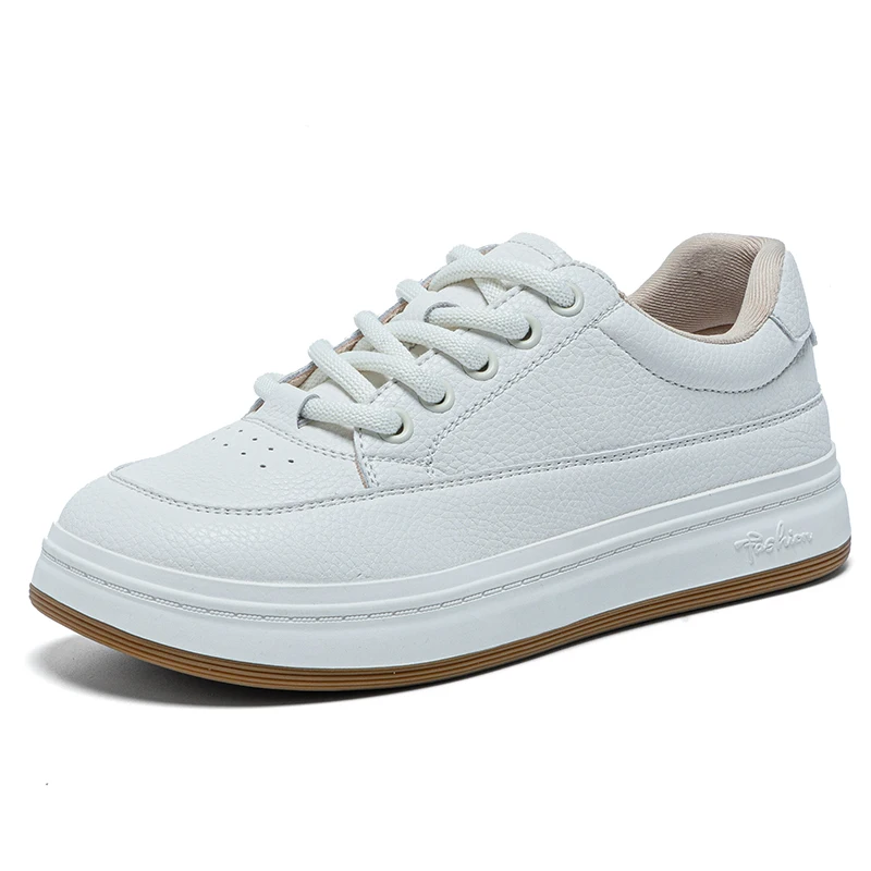 

Женские белые кроссовки на платформе из натуральной кожи, повседневные, на шнуровке, модные, удобные, на толстой подошве, для ежедневной носки