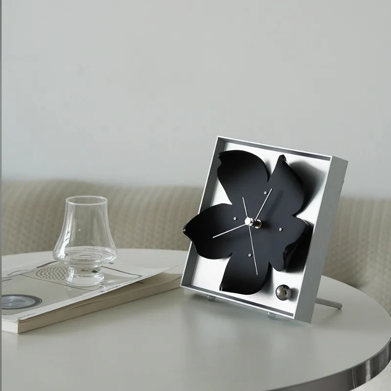 Nordic Minimalist Wall Clock Black Cherry Silent Timepiece Modern Geometric Flower Decor Contemporary Living Room Table Clocks - Image 4