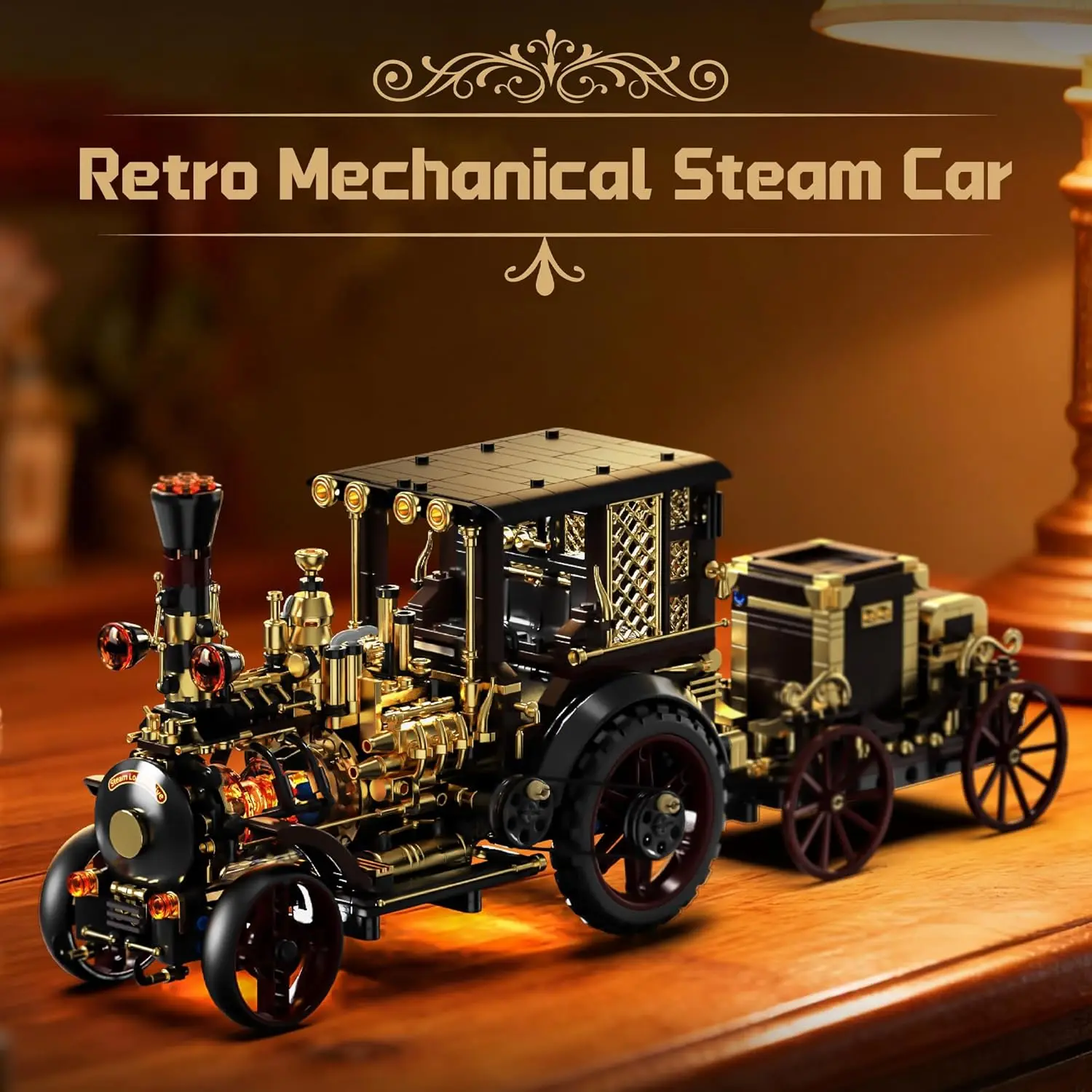 

1331 PCS Creative Retro Mechanical Steam Car Building Blocks, Steampunk Vehicle Desktop Decor, Ideal Gift