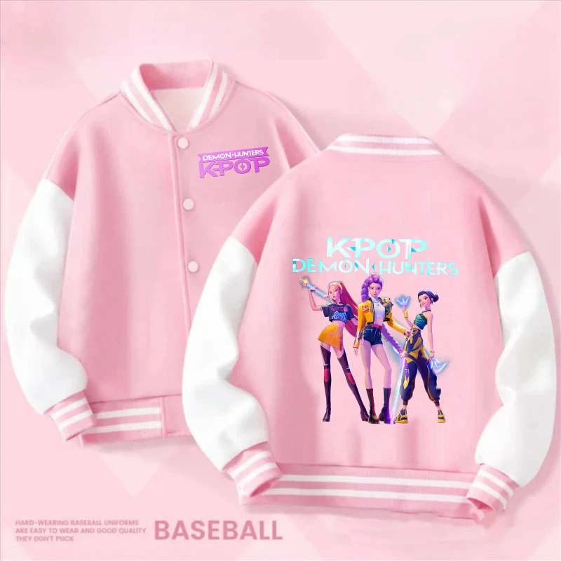

Spring Autumn New Boys Girls Jacket KPop Demon Hunters Huntrix Baseball Uniform for 4-14 Years Children Sports Outerwear Coat